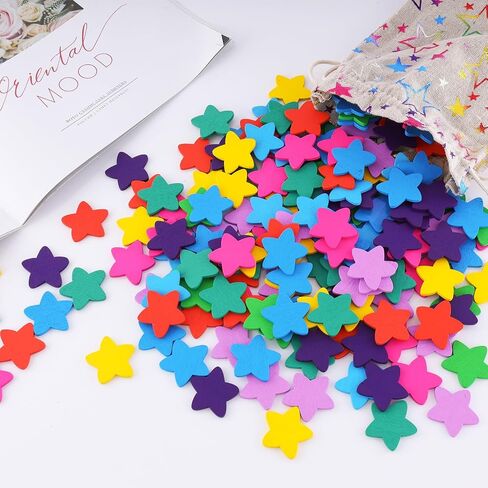 50Pcs Star Extra Tokens for Reward Jar Colorful Star Shape Wooden Cutouts with Linen Pocket 9 Colors Wooden Tokens for Student Teacher School Classroom in Saudi Arabia