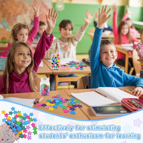 50Pcs Star Extra Tokens for Reward Jar Colorful Star Shape Wooden Cutouts with Linen Pocket 9 Colors Wooden Tokens for Student Teacher School Classroom in Saudi Arabia