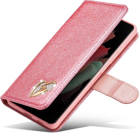 QLTYPRI for Samsung Galaxy S23 Ultra Wallet Case Bling Shiny Glitter Flip Folio Case Full-Body Protective Cover Card Slots Magnetic Closure Kickstand Wrist Strap for Women Girls S23 Ultra Case - Gold in Kuwait