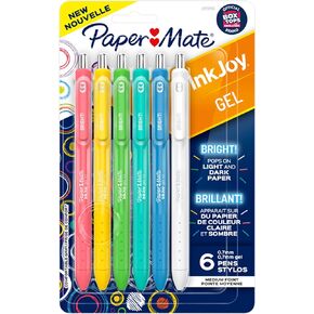 Paper Mate InkJoy Bright Gel Pens, Medium Point (0.7mm), Retractable, Assorted Opaque Ink, 6-Pack, Comfortable Grip, Vivid Colors