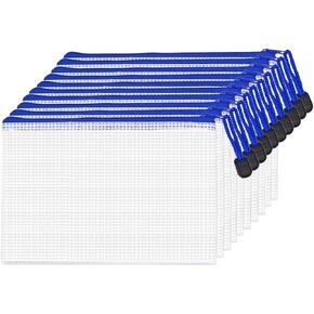 AUSTARK 10 Pcs Zipper File Bags, Waterproof Plastic Mesh Pouch for Office School, Board Game Storage Bags (A3 Size 16.9''x12'', White and Black)