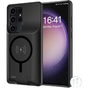 Battery Case for Galaxy S22 Ultra/S23 Ultra, 12000mAh Extended Portable Protective Case Backup Power Bank Wireless Charger Case Compatible with Galaxy S22 Ultra/S23 Ultra 6.8 inch Charging Case-Black