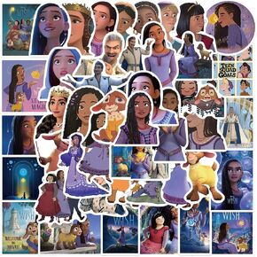 50pcs Disney Wish Stickers for Kids,Cartoon Funny Movie Wish Stickers for Childrens Decorative,Waterproof Vinyl Decal Stickers for Water Bottle, Laptop, Skateboard, Perfect Gifts for Teens,Girls