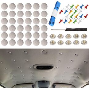 60 pcs Automotive Car Roof Headliner Repair Button, Universal Auto Roof Snap Rivets Retainer Design for Car Roof Flannelette Fixed, with Installation Tool and Fit All Cars