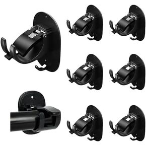 6 PCS No Drill Curtain Rod Brackets, Adhesive Curtain Rod Holder, Command Hooks for Curtain Rod Support 0.6'' to 1.5'' Curtain Rod, Curtain Rod Hooks for Bathroom Kitchen (Black)