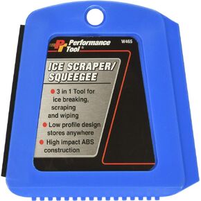 Performance Tool W465 3-in-1 Ice Scraper with Low Profile Design and High Impact ABS Construction for Breaking, Scraping, and Wiping