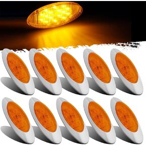 Partsam 10pcs 6.5" LED Marker Lights, Oval Amber 16LED Side Marker Clearance Lights with Chrome Bezel Replacement for Truck Peterbilt Kenworth Freightliner