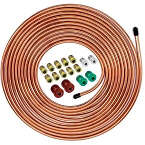 25 Ft Brake Line Tubing with Tool Kit - Copper Coated 3/16 Brake Line Kit (Includes 16 Fittings and 4 Unions) with Double & Single Flaring Tool Kit