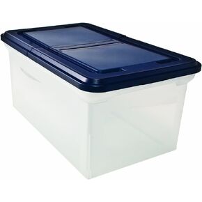 Innovative Storage Designs 55797 File Tote with Hinged Lid, Letter, Plastic, Clear/Navy