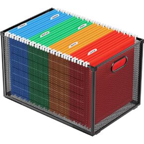MaxGear Hanging File Organizer Box, Mesh File Folder Organizer for Letter/Legal Size Filing Box, Metal File Folder Box with Handles, File Crate Storage Box for Office Supplies, Clothes, Pantry, Bath