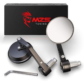MZS Bar End Mirrors, Motorcycle Rear View mirror 7/8 Hollow 3 inch Round Side Black Compatible with E-bike Cruiser Sport Street Bike Scooter