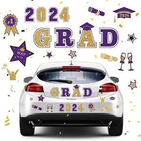 Geyee 20 Pcs Graduation Car Magnets Set Congrats 2024 Magnetic Grad Graduation Magnets Reflective Waterproof Congrats Grad Graduation Car Decorations for Car Refrigerator Garage Door (Blue)