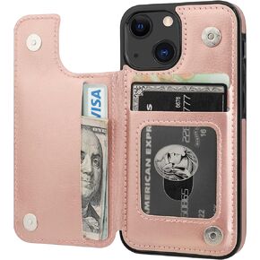 Compatible with iPhone 13 Mini Wallet Case with Card Holder, PU Leather Kickstand Card Slots Case, Double Magnetic Clasp and Durable Shockproof Cover 5.4 Inch(Black)