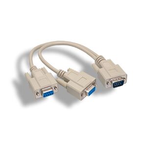 KENTEK 1 Feet FT DB9 Male to 2X DB9 Female Extension Y Splitter Cable Cord 9 Pin Serial RS-232 28 AWG Male to 2X Female M/Fx2 Molded Straight-Through D-Sub Port Beige for PC Mac Linux Data