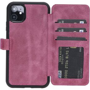 Venito Verona Leather Phone Case Compatible with iPhone 11 (6.1 inch) - RFID Blocking Snap-On Flip Back Cover Slim Phone Wallet Case - Antique Brown in Saudi Arabia