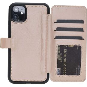 Venito Verona Leather Phone Case Compatible with iPhone 11 (6.1 inch) - RFID Blocking Snap-On Flip Back Cover Slim Phone Wallet Case - Antique Brown