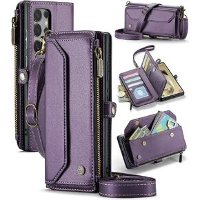 COVO for Samsung S24 Case with RFID Blocking for Samsung Galaxy S24 Wallet Case for Women Men, PU Leather Magnetic Flip Strap Zipper Card Holder Phone Case for Galaxy S24 Black