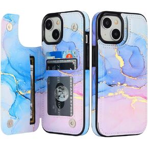 HAOPINSH for iPhone 15 Wallet Case with Card Holder, Floral Flower Pattern Back Flip Folio PU Leather Kickstand Card Slots Case for Women Girls, Double Magnetic Clasp Cover 6.1" (White Leopard)