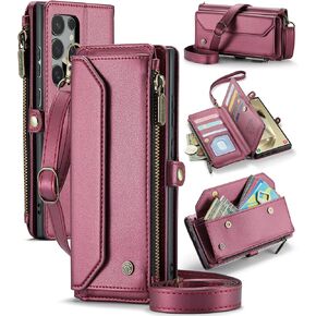 حافظة لهاتف سامسونج S24 الترا مع خاصية حجب RFID لهاتف سامسونج جالاكسي S24 الترا حافظة للنساء والرجال، حافظة هاتف من جلد البولي يوريثان بحزام قلاب مغناطيسي وسحاب وحامل بطاقات لهاتف جالاكسي S24 الترا بنفسجي in Kuwait