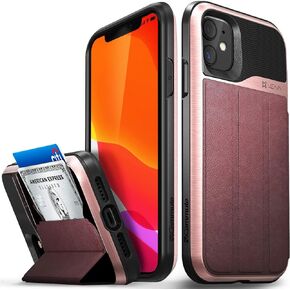 VENA vCommute Wallet Case Compatible with Apple iPhone 11 (6.1"-inch 2019), (Military Grade Drop Protection) Flip Leather Cover Card Slot Holder with Kickstand - Space Gray