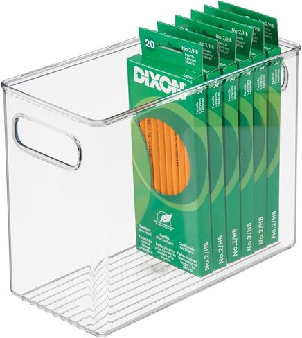 mDesign Tall Plastic Storage Organizer Container Bin, Office Organization for Filing Cabinet, Cupboard, Shelves, and Desk - Holds Notepads, Pens, Pencils, Highlighters, Ligne Collection, Clear in Kuwait