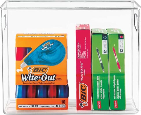 mDesign Tall Plastic Storage Organizer Container Bin, Office Organization for Filing Cabinet, Cupboard, Shelves, and Desk - Holds Notepads, Pens, Pencils, Highlighters, Ligne Collection, Clear in Kuwait
