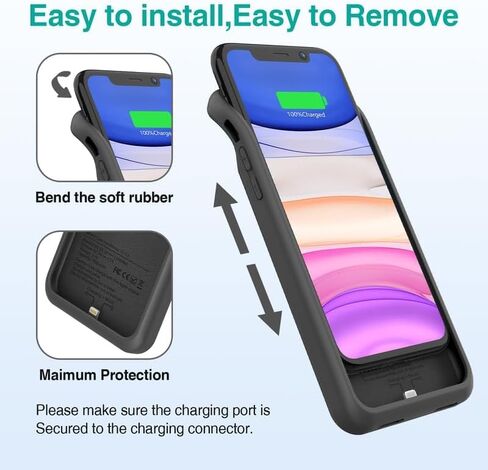 Battery Case for iPhone 11/ XR, Upgraded 7000mAh Charging Case Portable Extended Charger Cover Compatible with iPhone 11/XR (6.1 inch) Black in Saudi Arabia
