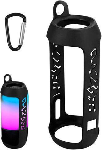Linkidea Silicone Speaker Case Cover Compatible with JBL Pulse 3 Wireless Bluetooth IPX7 Waterproof Speaker Case, Protective Soft Skin Sleeve, Travel Carrying Pouch with Keychain Hook (Black) in Saudi Arabia