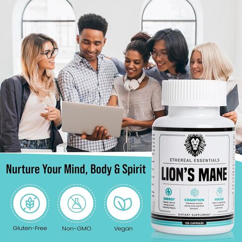 كبسولات إدراك فطر Lions Mane (120 قطعة) - مسحوق الفطر مستخلص عرف الأسد - فيتامينات الدماغ - الإدراك - مكمل التركيز in Saudi Arabia