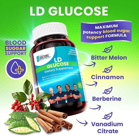 Latin Doctors Glucose Support Berberine Supplement, Natural Formula with Cinnamon, Vanadium Citrate and Bitter Melon, Helps Control, Balance, and Support Healthy Levels, 60 Capsules in Saudi Arabia