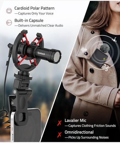 ميكروفون كاميرا Syntech 2 في 1 لمدونات الفيديو، ميكروفون Shotgun مع إلغاء الضوضاء، متوافق مع كاميرا DSLR، iPhone وAndroid، ميكروفون الكاميرا مع حامل للصدمات، واقي أمامي Deadcat، حقيبة حمل in Kuwait