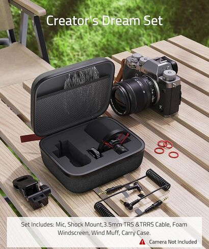 ميكروفون كاميرا Syntech 2 في 1 لمدونات الفيديو، ميكروفون Shotgun مع إلغاء الضوضاء، متوافق مع كاميرا DSLR، iPhone وAndroid، ميكروفون الكاميرا مع حامل للصدمات، واقي أمامي Deadcat، حقيبة حمل in Kuwait