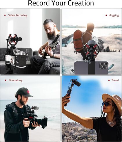 ميكروفون كاميرا Syntech 2 في 1 لمدونات الفيديو، ميكروفون Shotgun مع إلغاء الضوضاء، متوافق مع كاميرا DSLR، iPhone وAndroid، ميكروفون الكاميرا مع حامل للصدمات، واقي أمامي Deadcat، حقيبة حمل in Kuwait