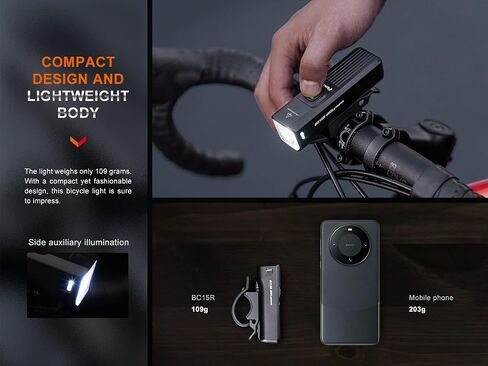 Fenix BC15R Bike Light, USB-C Rechargeable Quick Release, Lightweight Bright with Long Runtime and Anti-Glare, Helmet Mountable, Waterproof for Night Riding with Lumentac Organizer in Saudi Arabia