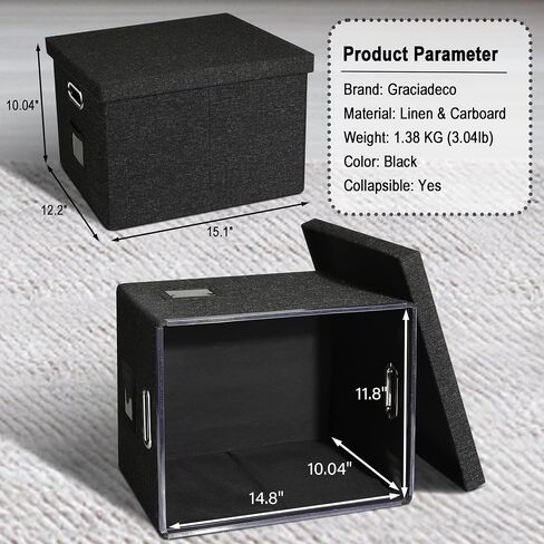File Organizer Box, Collapsible Storage Filling Box with Lid for Letter Legal Size Hanging Folders Decorative Linen File Folder Box Document Storage Filing Bin, Black 2 Pack in Saudi Arabia