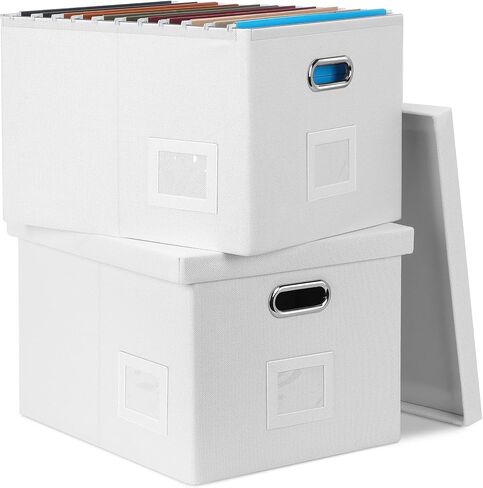 File Organizer Box, Collapsible Storage Filling Box with Lid for Letter Legal Size Hanging Folders Decorative Linen File Folder Box Document Storage Filing Bin, Black 2 Pack in Saudi Arabia