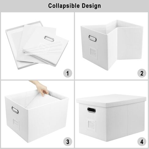 File Organizer Box, Collapsible Storage Filling Box with Lid for Letter Legal Size Hanging Folders Decorative Linen File Folder Box Document Storage Filing Bin, Black 2 Pack in Saudi Arabia