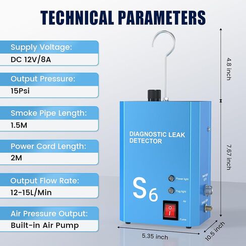ماكينة دخان السيارات مع مضخة هواء مدمجة، مجموعة أدوات كشف التسرب 12 فولت تيار مستمر، عالمية للدراجات النارية/السيارة/الشاحنة in Kuwait
