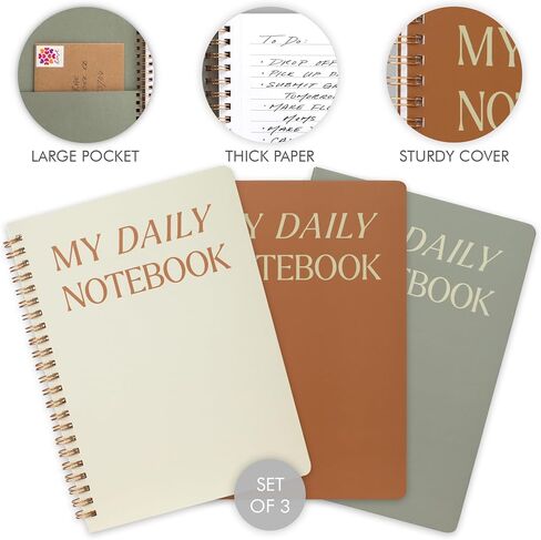 ZICOTO Aesthetic Spiral Notebook Set of 3 For Women - Cute College Ruled 8x6 Journal/Notebook with Large Pockets And Lined Pages - Perfect Supplies to Stay Organized at Work or School in Saudi Arabia
