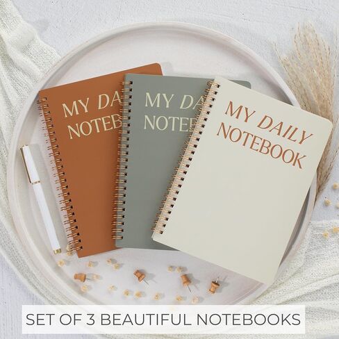 ZICOTO Aesthetic Spiral Notebook Set of 3 For Women - Cute College Ruled 8x6 Journal/Notebook with Large Pockets And Lined Pages - Perfect Supplies to Stay Organized at Work or School in Saudi Arabia