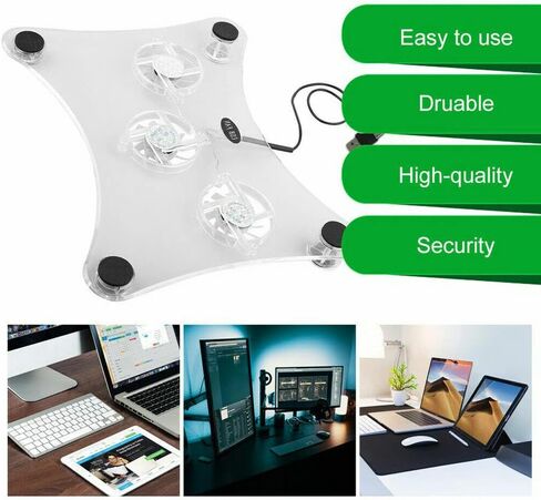 وسادة تبريد للكمبيوتر المحمول للألعاب | حامل تبريد محمول نحيف وهادئ يعمل بمنفذ USB | بساط تبريد مقاس 13 بوصة مع 3 مراوح LED زرقاء - للاستخدام على مكتب الكمبيوتر المحمول in Kuwait