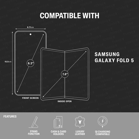 حافظة هاتف TORRO متوافقة مع هاتف Samsung Galaxy Z Fold5 - حافظة محفظة جلدية فاخرة مع وظيفة الحامل وفتحات للبطاقات (أسود) in Saudi Arabia