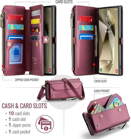 حافظة لهاتف سامسونج S24 الترا مع خاصية حجب RFID لهاتف سامسونج جالاكسي S24 الترا حافظة للنساء والرجال، حافظة هاتف من جلد البولي يوريثان بحزام قلاب مغناطيسي وسحاب وحامل بطاقات لهاتف جالاكسي S24 الترا بنفسجي in Kuwait