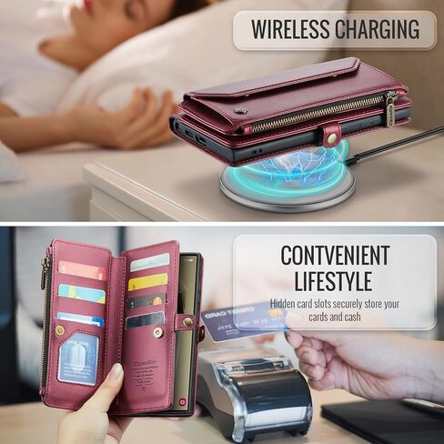 حافظة لهاتف سامسونج S24 الترا مع خاصية حجب RFID لهاتف سامسونج جالاكسي S24 الترا حافظة للنساء والرجال، حافظة هاتف من جلد البولي يوريثان بحزام قلاب مغناطيسي وسحاب وحامل بطاقات لهاتف جالاكسي S24 الترا بنفسجي in Kuwait