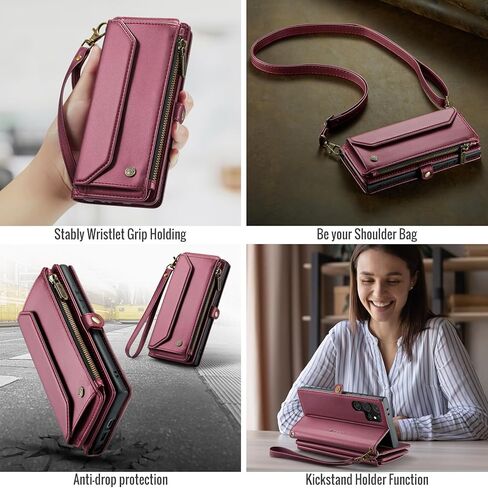 حافظة لهاتف سامسونج S24 الترا مع خاصية حجب RFID لهاتف سامسونج جالاكسي S24 الترا حافظة للنساء والرجال، حافظة هاتف من جلد البولي يوريثان بحزام قلاب مغناطيسي وسحاب وحامل بطاقات لهاتف جالاكسي S24 الترا بنفسجي in Kuwait