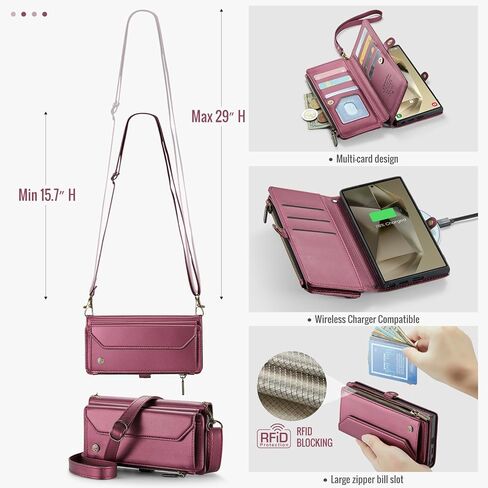 حافظة لهاتف سامسونج S24 الترا مع خاصية حجب RFID لهاتف سامسونج جالاكسي S24 الترا حافظة للنساء والرجال، حافظة هاتف من جلد البولي يوريثان بحزام قلاب مغناطيسي وسحاب وحامل بطاقات لهاتف جالاكسي S24 الترا بنفسجي in Kuwait