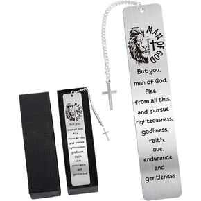 Steel Lion Christian Bookmarks: Scripture Metal Book Mark with Cross Charm, Sturdy Bible Study Accessories for Men, Religious Gifts for Him with Gift Box, Church Supplies for Bible Readers