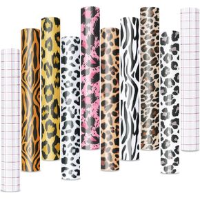 Tintnut Leopard Pattern فينيل دائم - 8 صفائح 12 "X10" أوراق لاصقة أبيض وأسود فينيل لاصق دائم لآلة القطع ، ملصق ذاتي ديكور المنزل