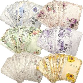 60 Sheets Floral Vintage Scrapbook Paper Assorted Set, 6 Pack Mixed Lace Edged Floral Paper for Scrapbooking Planner Letter Writing Junk Journal Supplies Collage 4.2x6.7 Inch