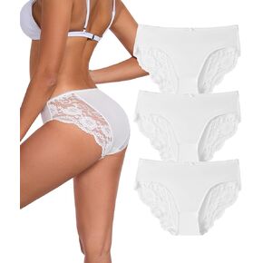 ANLIQI Women's Sexy Underwear with Lace Trim Bikini Panties 4 Pack Leopard Print Soft Comfy Panty for Ladies Hi Cut Briefs